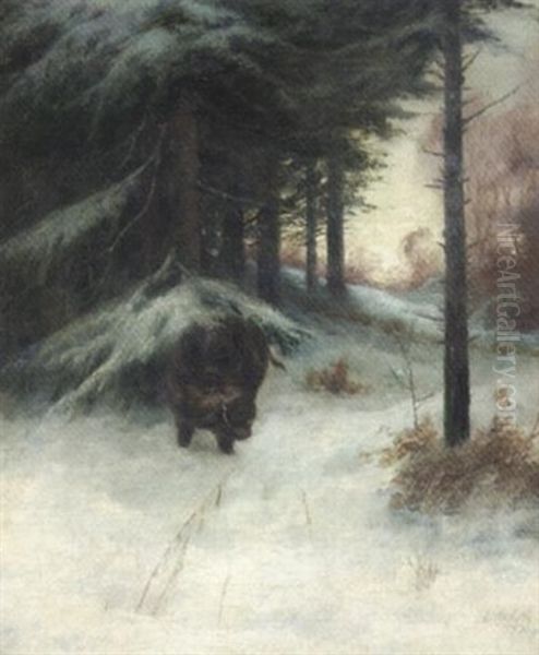 Keiler Im Winterwald Oil Painting by Anton Moetsch