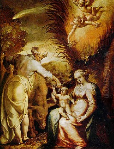 The Rest On The Flight Into Egypt Oil Painting by Raphael (Rafaellino de Reggio) Motta