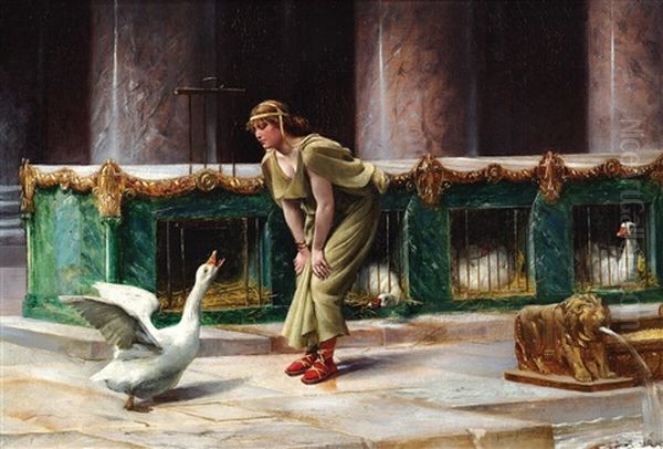 Scene From Ancient Rome With The Sacred Geese Oil Painting by Henri Paul Motte