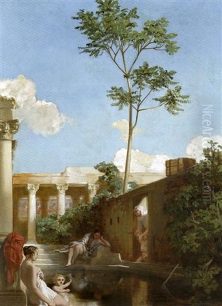 Baigneurs Dans Les Ruines Oil Painting by Victor Louis Mottez