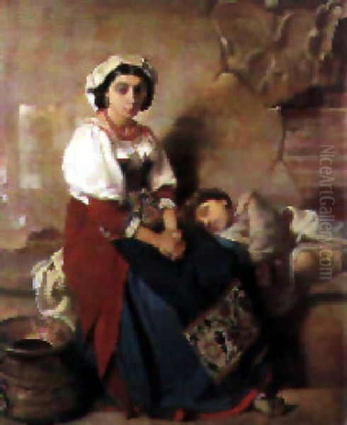 Italienne Et Son Enfant Oil Painting by Victor Louis Mottez