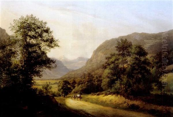 Landschaft Bei Satigny Mit Blick Auf Die Savoyer Alpen Oil Painting by Henri Luc Mottu