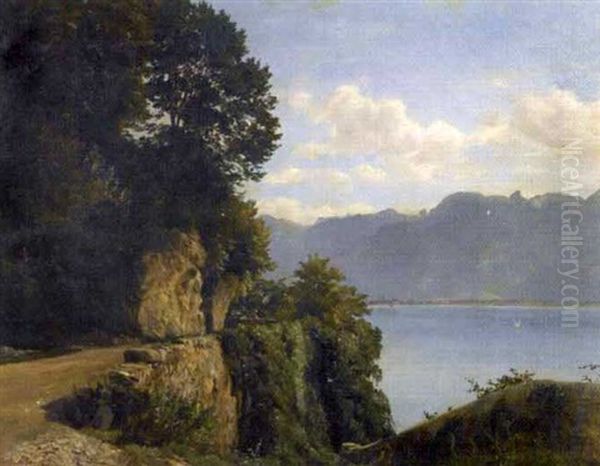 Vue Du Lac Leman Vers Villeneuve Oil Painting by Henri Luc Mottu