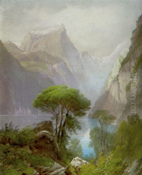 Gebirgssee Oil Painting by Henri Luc Mottu