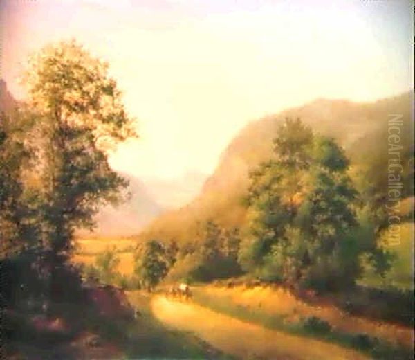 Landschaft Bei Satigny Mit Blick Auf Die Savoyer Alpen Oil Painting by Henri Luc Mottu