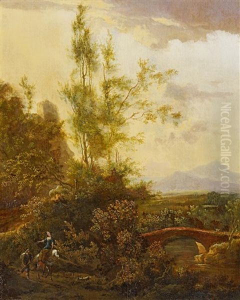 Weite, Bergige Landschaft Mit Reisenden Oil Painting by Frederick De Moucheron