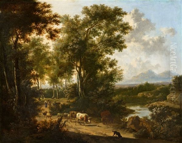 Southern Landscape With Shepherds Oil Painting by Frederick De Moucheron