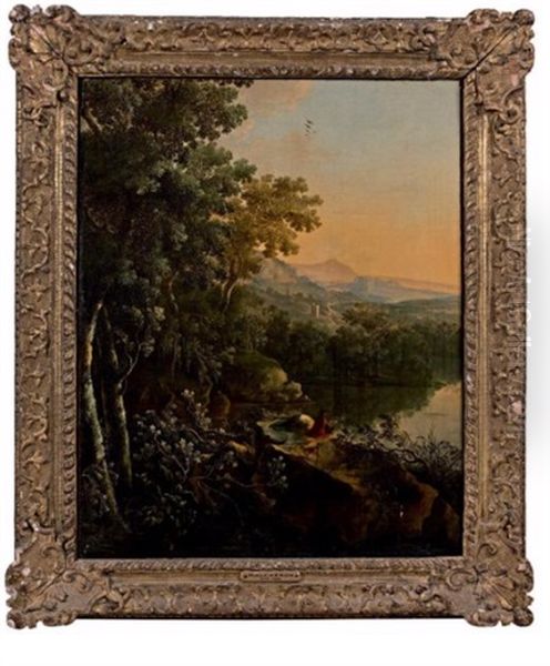 Dessinateur Dans Un Paysage Lacustre Oil Painting by Frederick De Moucheron