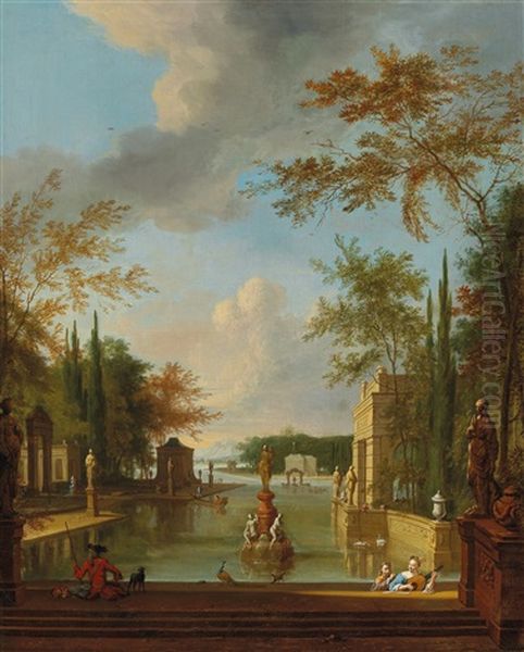 A Park Landscape With Musicians Oil Painting by Frederick De Moucheron