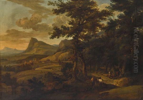 Sudliche Gebirgslandschaft Mit Figurenstaffage Oil Painting by Frederick De Moucheron