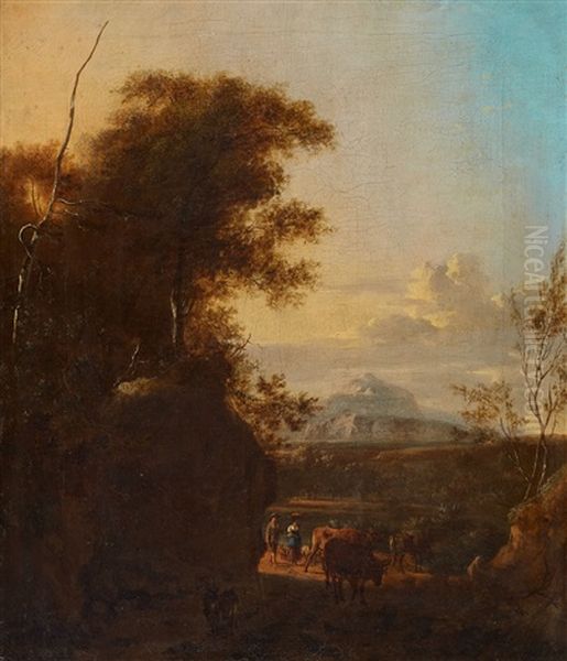 Southern Landscape With Cattle Oil Painting by Frederick De Moucheron