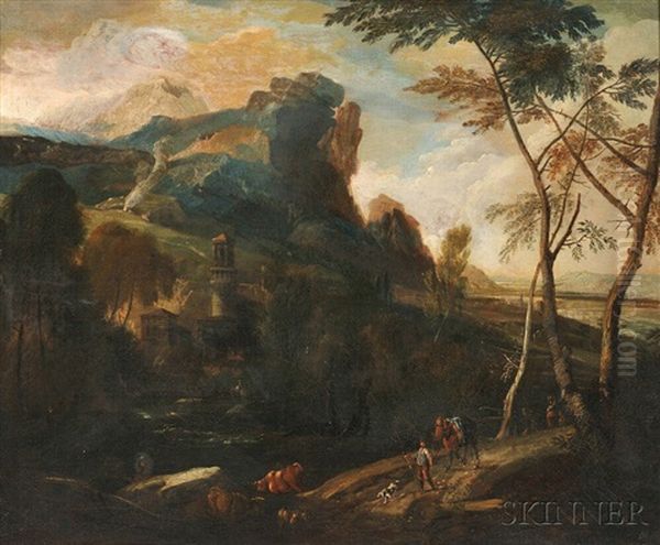 Travelers In A Landscape Oil Painting by Frederick De Moucheron