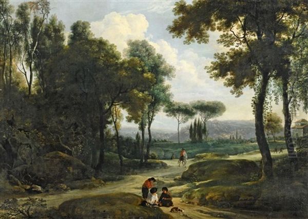 Italienische Waldlandschaft Mit Reitern Oil Painting by Frederick De Moucheron