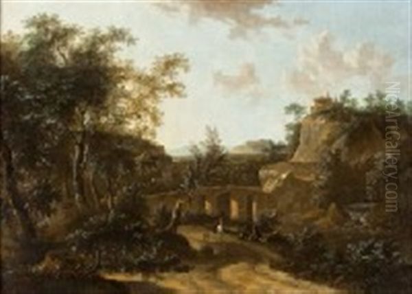 Landscape With A Stone Bridge Oil Painting by Frederick De Moucheron