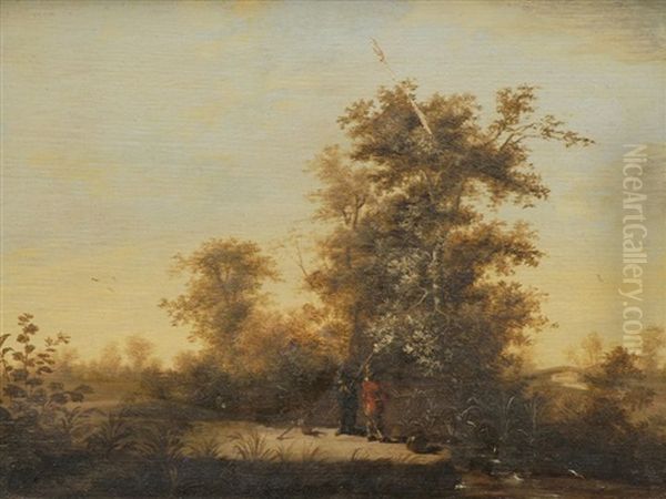 Landschaft Mit Zwei Anglern by Frederick De Moucheron