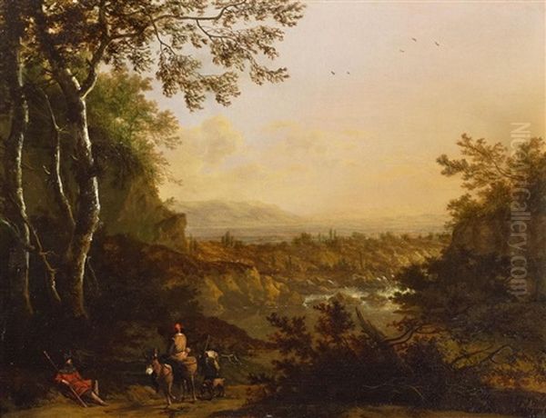 Weite Flusslandschaft Im Abdendlicht Oil Painting by Frederick De Moucheron