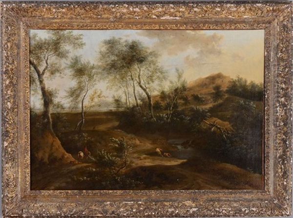 Wooded Landscape With Figures Oil Painting by Frederick De Moucheron