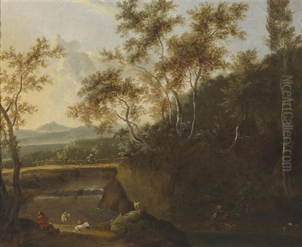 Sudliche Gebirgslandschaft Mit Hirtenstaffage Und Einem Reisenden Oil Painting by Frederick De Moucheron