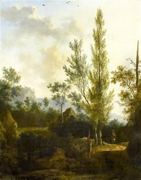 A Mountainous Landscape With Travellers On A Country Path Oil Painting by Frederick De Moucheron