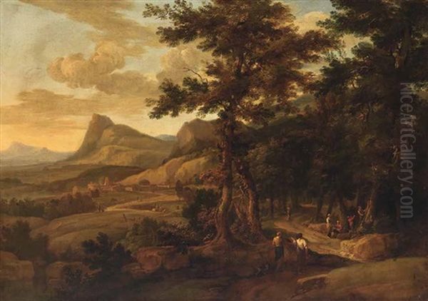 Italienische Landschaft Mit Kastaniensammlern Oil Painting by Frederick De Moucheron