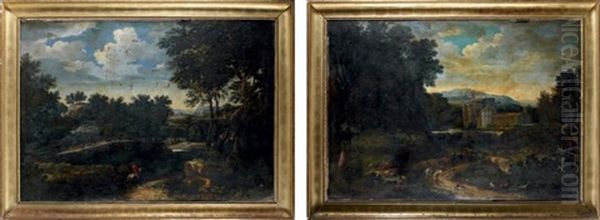 Cavalier Sur Un Chemin De Foret Et Berger Menant Un Troupeau Pres D'une Ferme Fortifiee (pair) Oil Painting by Frederick De Moucheron