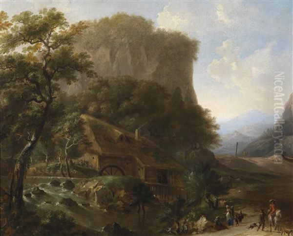 Gebirgslandschaft Mit Einer Muhle Und Reisenden Oil Painting by Frederick De Moucheron