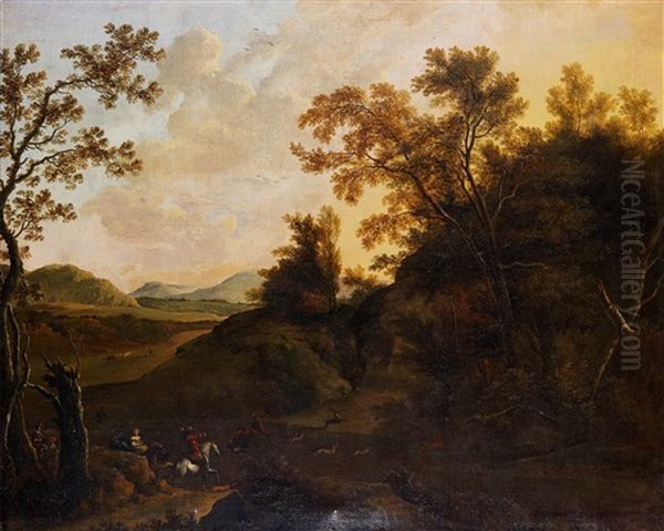 Landskap Med Jaktsallskap Oil Painting by Frederick De Moucheron