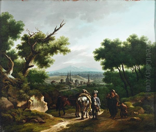 Blick Von Der Hohe Uber Stadtchen Auf Bergige Landschaft Oil Painting by Frederick De Moucheron