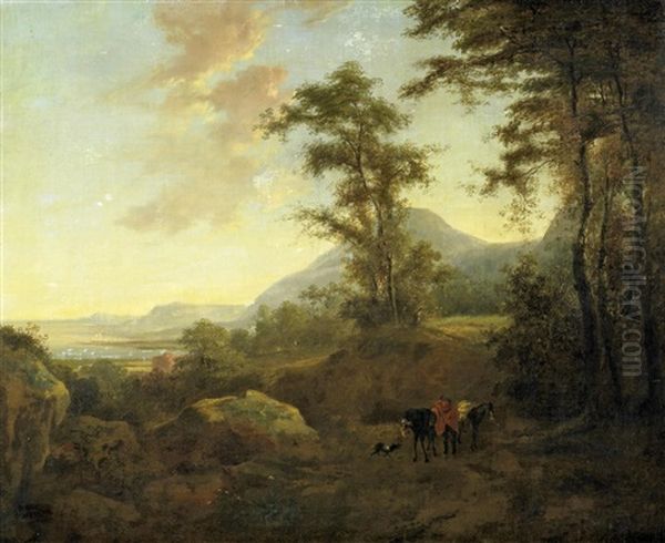 Italienische Landschaft Mit Maultiertreiber Oil Painting by Frederick De Moucheron