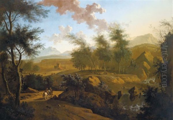 Sudliche Landschaft Mit Reitern Oil Painting by Frederick De Moucheron