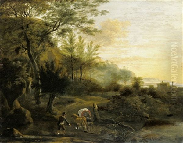 Waldlandschaft Mit Einer Hirtenszene Oil Painting by Frederick De Moucheron