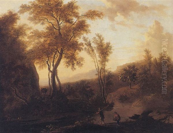 Les Deux Pecheurs Au Bord De La Riviere Oil Painting by Frederick De Moucheron