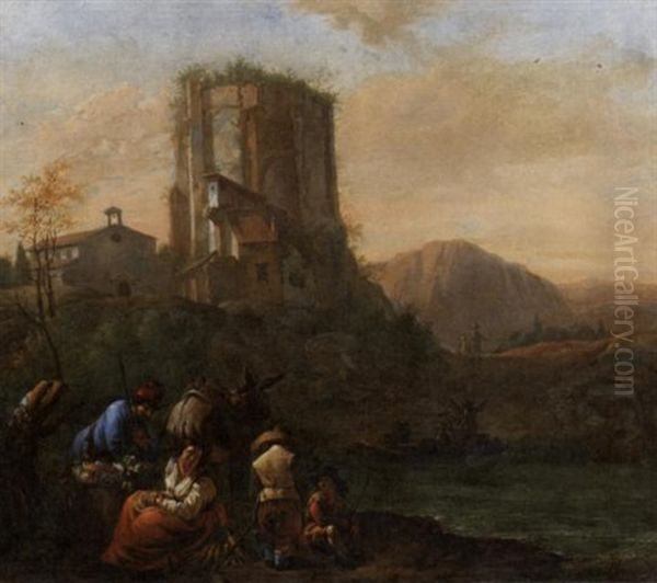 In Der Campagna. Bauersleute Auf Dem Weg Zum Markt Oil Painting by Frederick De Moucheron