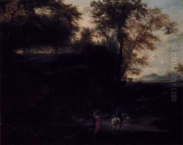 Wooded Landscape With Figures On The Edge Of A Field Oil Painting by Frederick De Moucheron