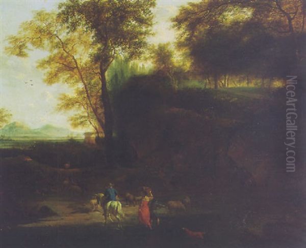 Landscape With Figures On The Edge Of A Field Oil Painting by Frederick De Moucheron