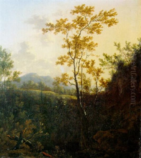 An Italianate Mountainous Landscape With A Birchtree Oil Painting by Frederick De Moucheron