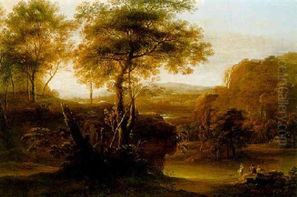 Gebirgige Landschaft Bei Sonnenuntergang Oil Painting by Frederick De Moucheron