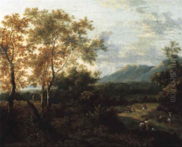 Paysage Italianisant Avec Des Voyageurs Pres D'une Riviere Oil Painting by Frederick De Moucheron