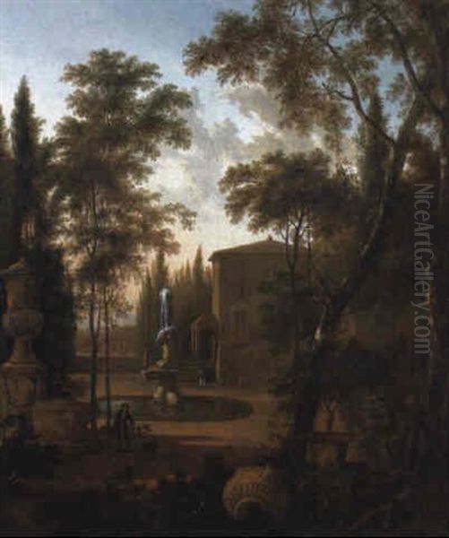 The Garden Of An Italianate Villa Oil Painting by Frederick De Moucheron