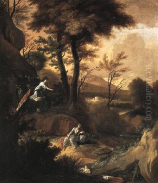 Woodland Landscape With Hagar And The Angel Oil Painting by Frederick De Moucheron