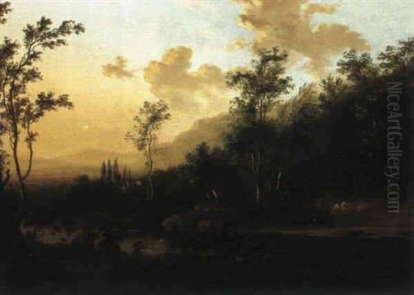 Flusslandschaft Mit Jagern Oil Painting by Frederick De Moucheron