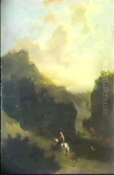 Hugelige Landschaft Mit Reiterin Oil Painting by Frederick De Moucheron