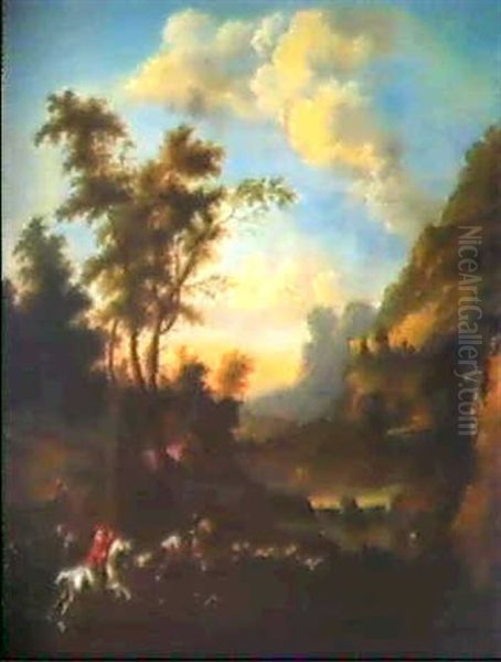 Landskap Med Jaktsallskap Oil Painting by Frederick De Moucheron