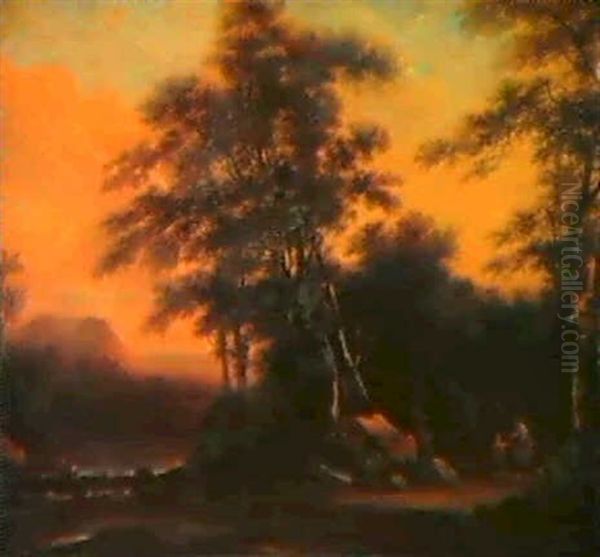 Bewaldete Flublandschaft Mit Reisenden Oil Painting by Frederick De Moucheron