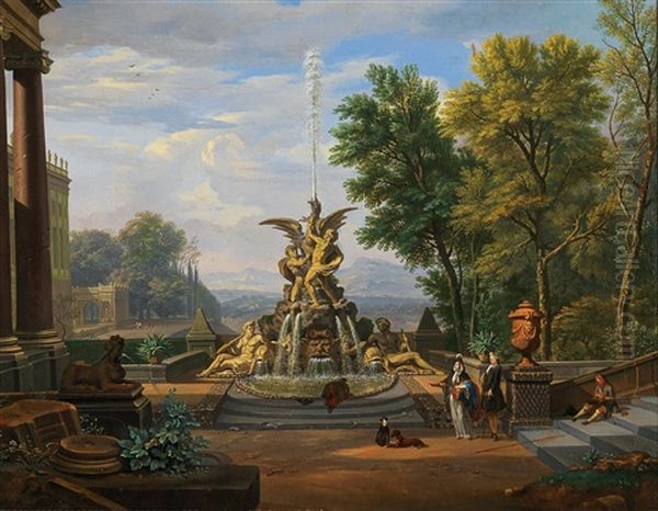 An Italianate Terrace Of A Park Oil Painting by Isaac de Moucheron