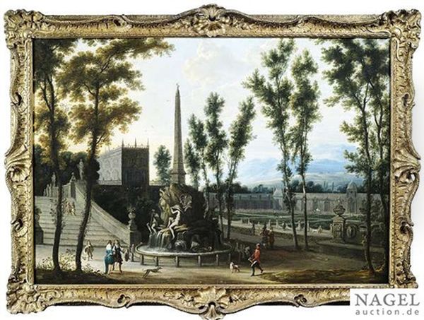 An Italian Capriccio With A Garden And Bernini's Fountain Of The Four Rivers Oil Painting by Isaac de Moucheron