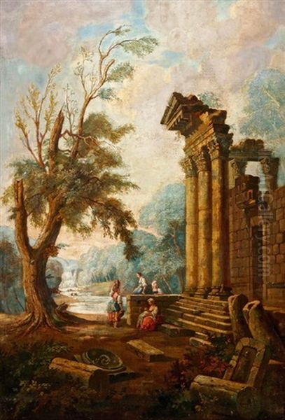 Capriccio Mit Antiken Ruinen Und Personenstaffage Oil Painting by Isaac de Moucheron