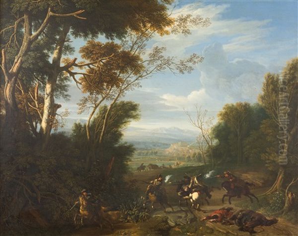 Uberfall In Einer Waldlandschaft Oil Painting by Isaac de Moucheron