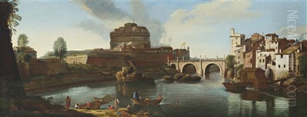 Blick Auf Den Tiber Mit Der Engelsburg Oil Painting by Isaac de Moucheron