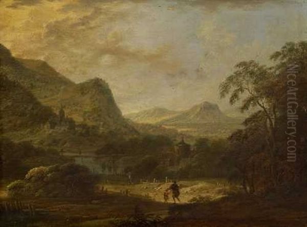 Ideale Flusslandschaft Mit Figurenstaffage (+ Another, Similar; 2 Works) Oil Painting by Isaac de Moucheron